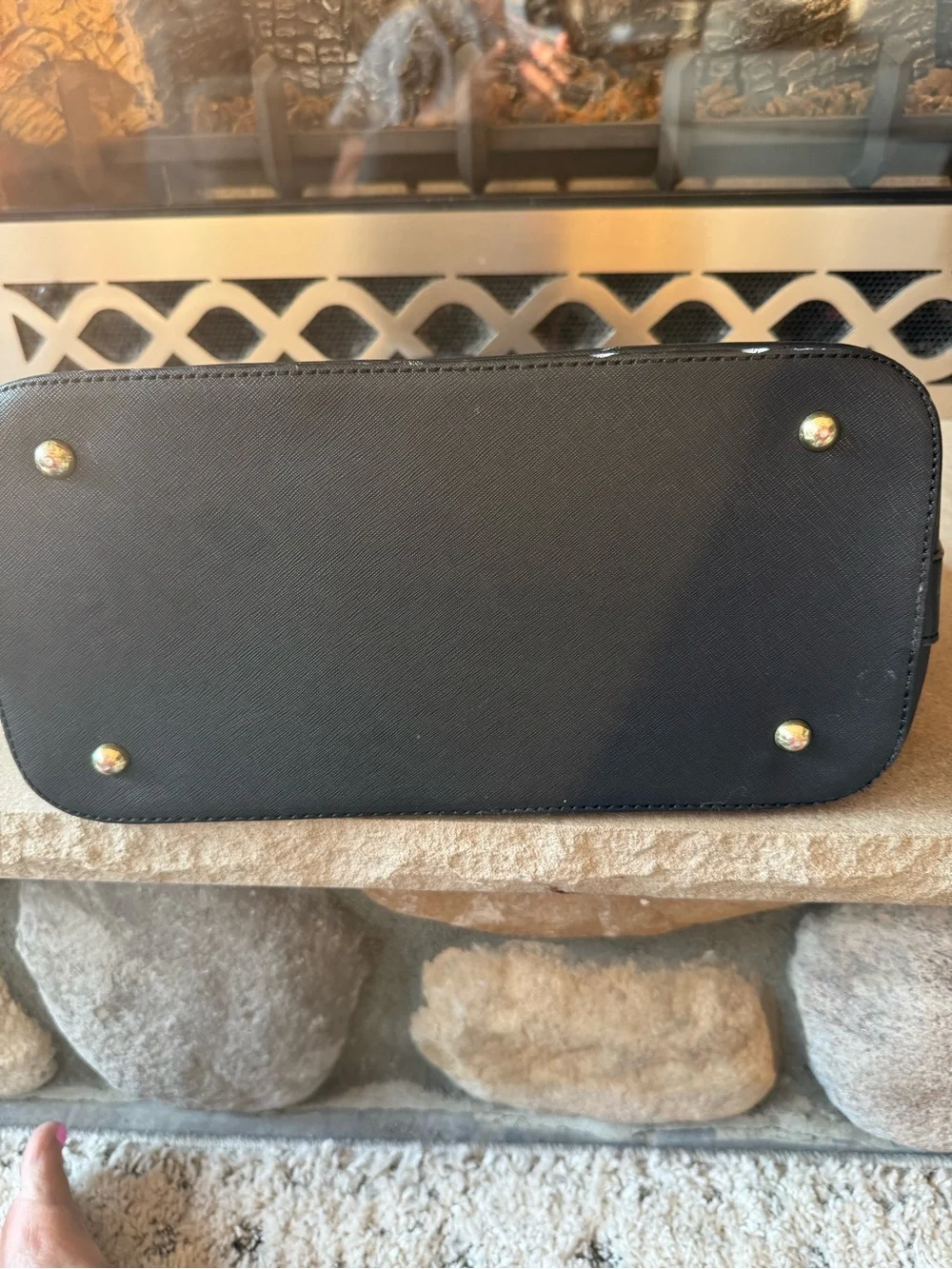 Anne Klein Black Dome Satchel with Gold Accents
